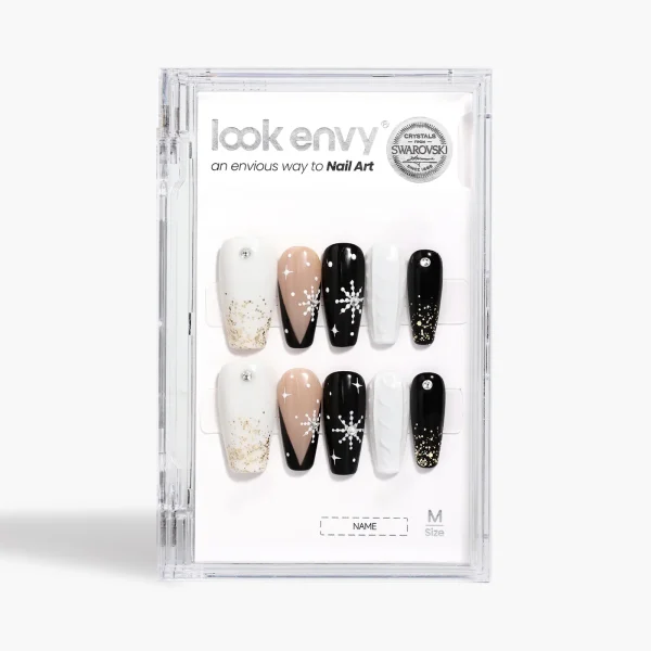 Medium Sqaure-Shaped French Rhinestone Nail Art Snowflake Hand-Painted Handmade false Nails - Image 6