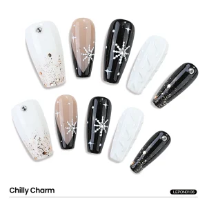 Medium Sqaure-Shaped French Rhinestone Nail Art Snowflake Hand-Painted Handmade false Nails