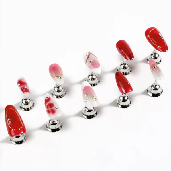 Medium Almond-Shaped Gradient Pink Fine Flash Nail Design French Tips Nail Art Set Handmade Press On Nail - Image 5
