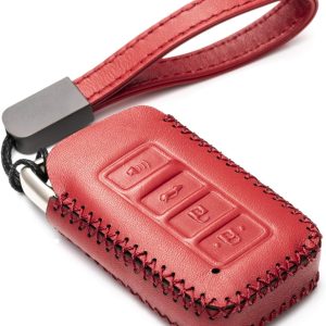 Red Vitodeco Genuine Leather Smart Key Fob Case Cover Protector Suitable for 2014-2021 Lexus UX, NX, RX, GX, LX, is, ES, GS, LS (4-Button)