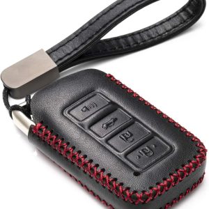 Black/Red Vitodeco Genuine Leather Smart Key Fob Case Cover Protector Suitable for 2014-2021 Lexus UX, NX, RX, GX, LX, is, ES, GS, LS (4-Button)