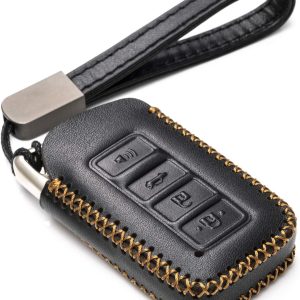 Black Vitodeco Genuine Leather Smart Key Fob Case Cover Protector Suitable for 2014-2021 Lexus UX, NX, RX, GX, LX, is, ES, GS, LS (4-Button)