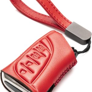 Red Vitodeco Genuine Leather Smart Key Fob Case with Leather Key Strap Suitable for 2018-2021 Lexus is 350, LS 500, LS 500H, UX 200, UX 250H, LC 500, LC 500H, ES 350, ES 300H (4-Button)