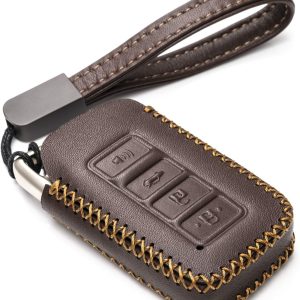 Brown Vitodeco Genuine Leather Smart Key Fob Case Cover Protector Suitable for 2014-2021 Lexus UX, NX, RX, GX, LX, is, ES, GS, LS (4-Button)