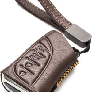 Brown Vitodeco Genuine Leather Smart Key Fob Case with Leather Key Strap Suitable for 2018-2021 Lexus is 350, LS 500, LS 500H, UX 200, UX 250H, LC 500, LC 500H, ES 350, ES 300H (4-Button)